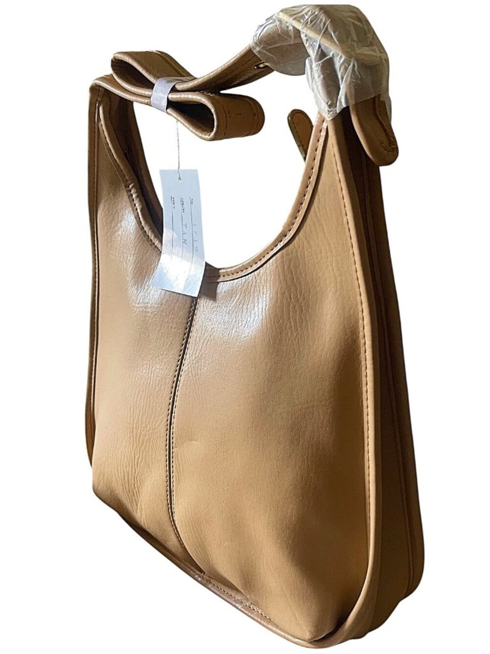 Tan Faux Leather Hobo Crossbody Bag Minimalist Shoulder Purse - Picture 3 of 7